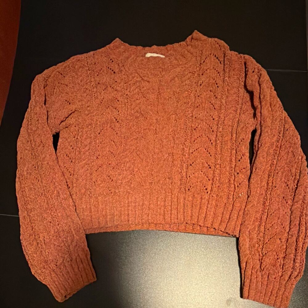 Pink Rose Women’s Cable Knit Sweater Size S Rust Orange Cozy Cropped Pullover